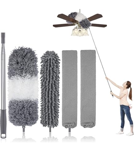 TAILERNRUYE Plumeau à Portée étendue Avec Manche De 2,4 M – Brosse à Poils Moyens Pour Nettoyage De Plafond, Mur Et Intérieur/extérieur, Acier Inoxydable Léger (2,4 M