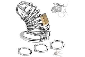 Cock Cage Male Chastity Devices Locked Cage Sex Toy, Large Metal Chastity Cage with 3 Rings of Different Sizes & 3 Unlocking 