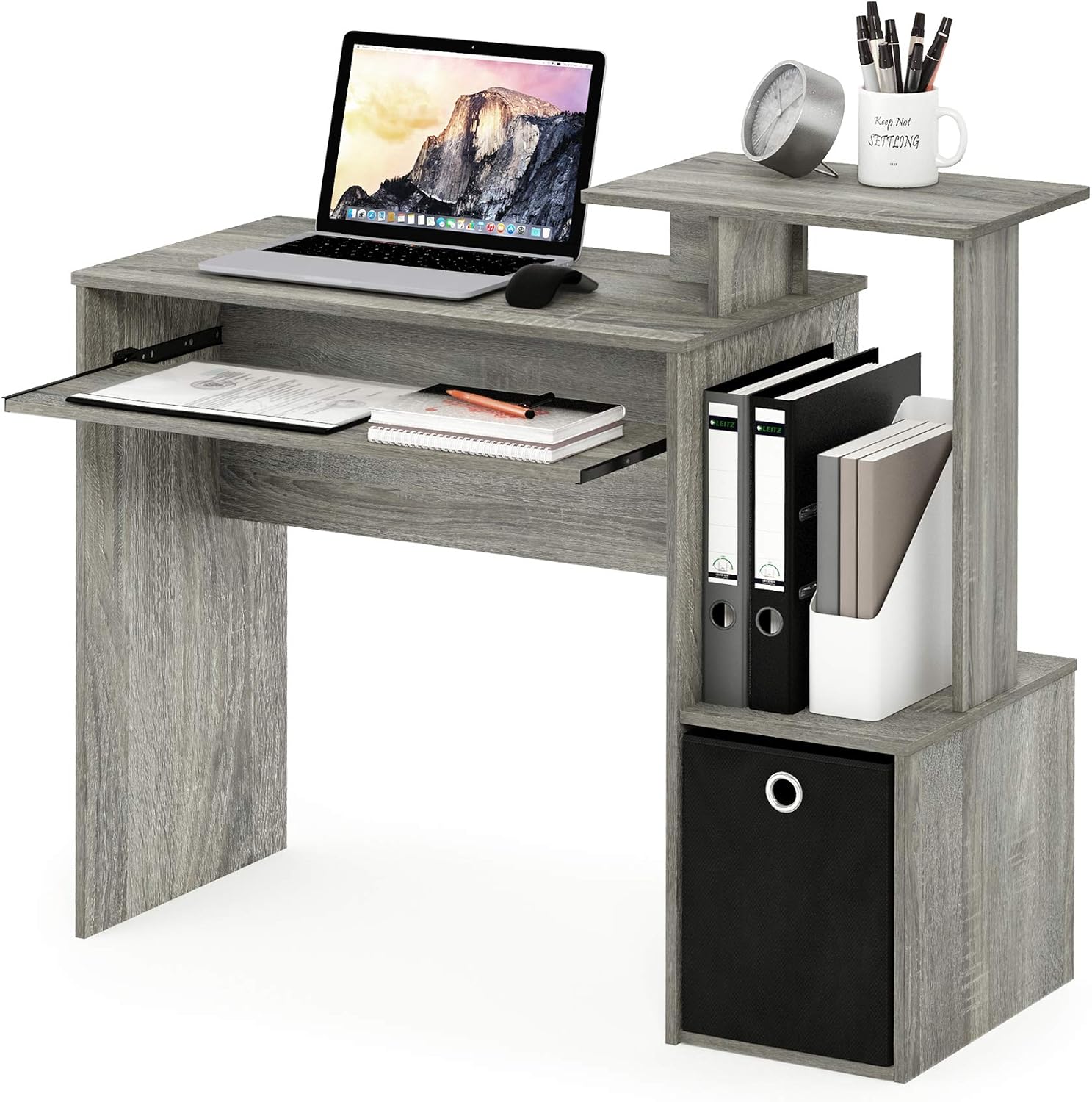 Furinno Econ Multipurpose Home Office Computer Writing Desk, Computer Desk, Study Desk, w/Bin, French Oak - Image 5