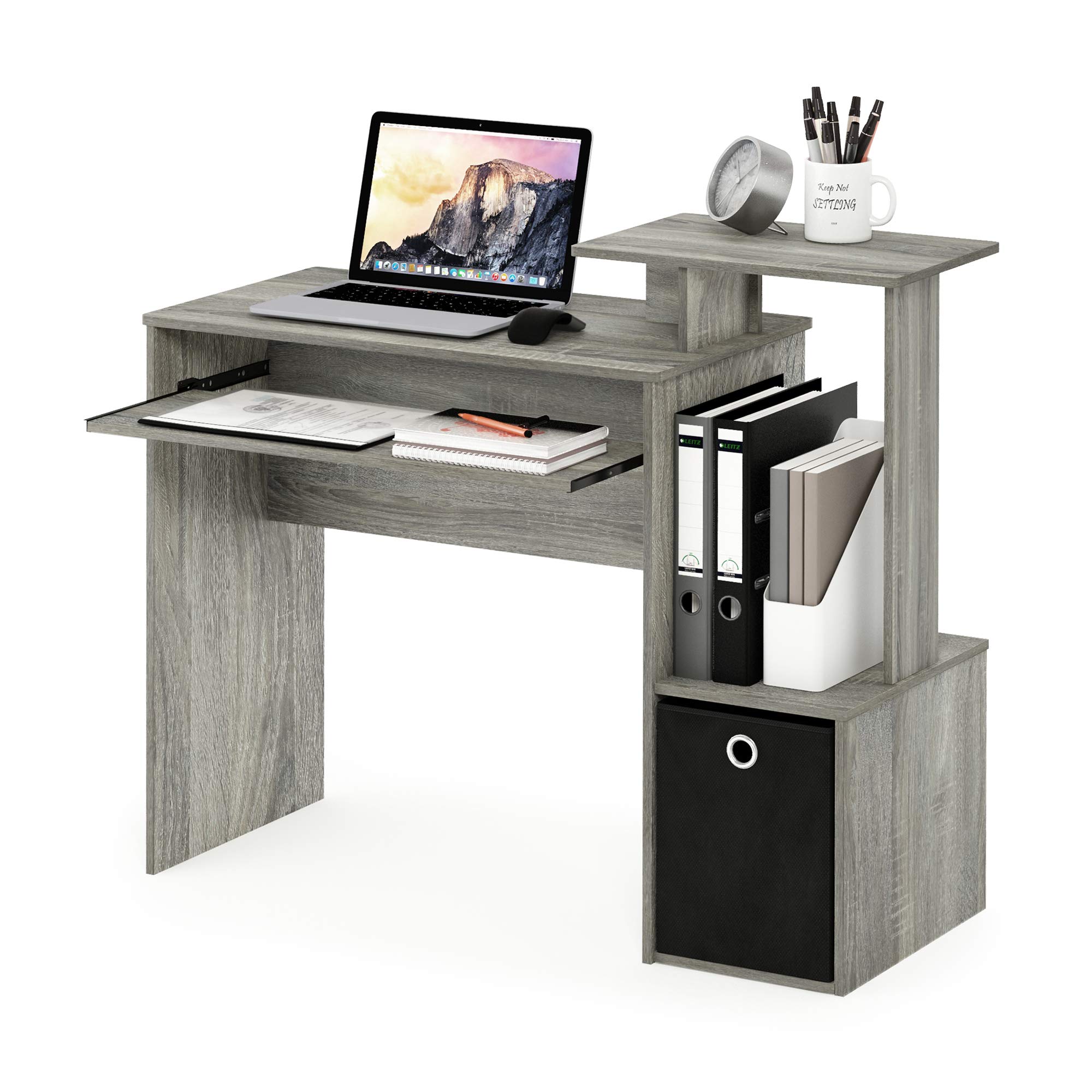 Furinno Econ Multipurpose Home Office Computer Writing Desk, Computer Desk, Study Desk, w/Bin, French Oak, 100.1 (W) x 86.6 (H) x 39.9 (D) cm