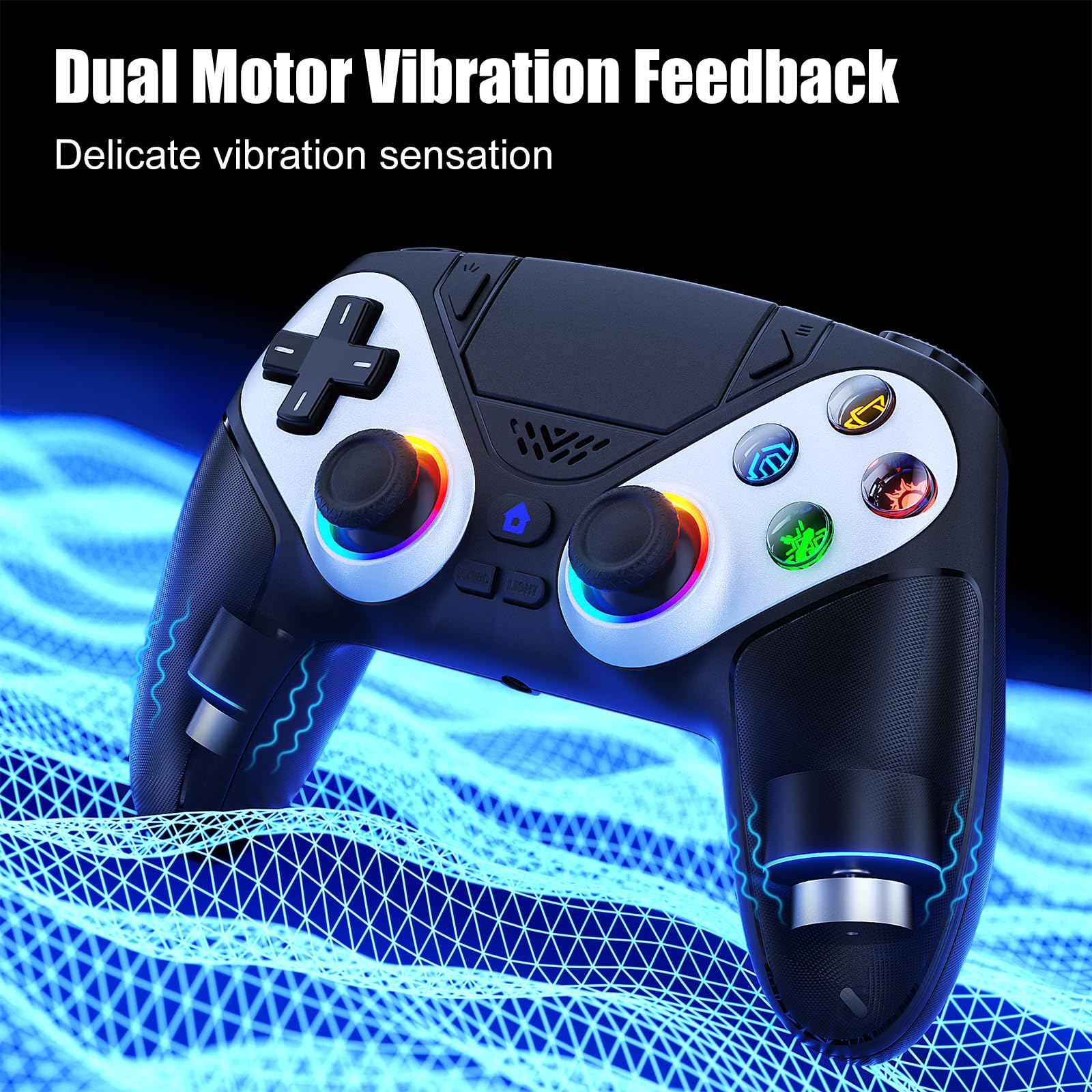 Bonacell RGB Wireless Controller für PS5 Pro/Slim/PC, Back Paddles 6-Achsen-Bewegungs/Dual Vibration/Turbo/Marco Touch Pad 3.5mm Audio Jack 5