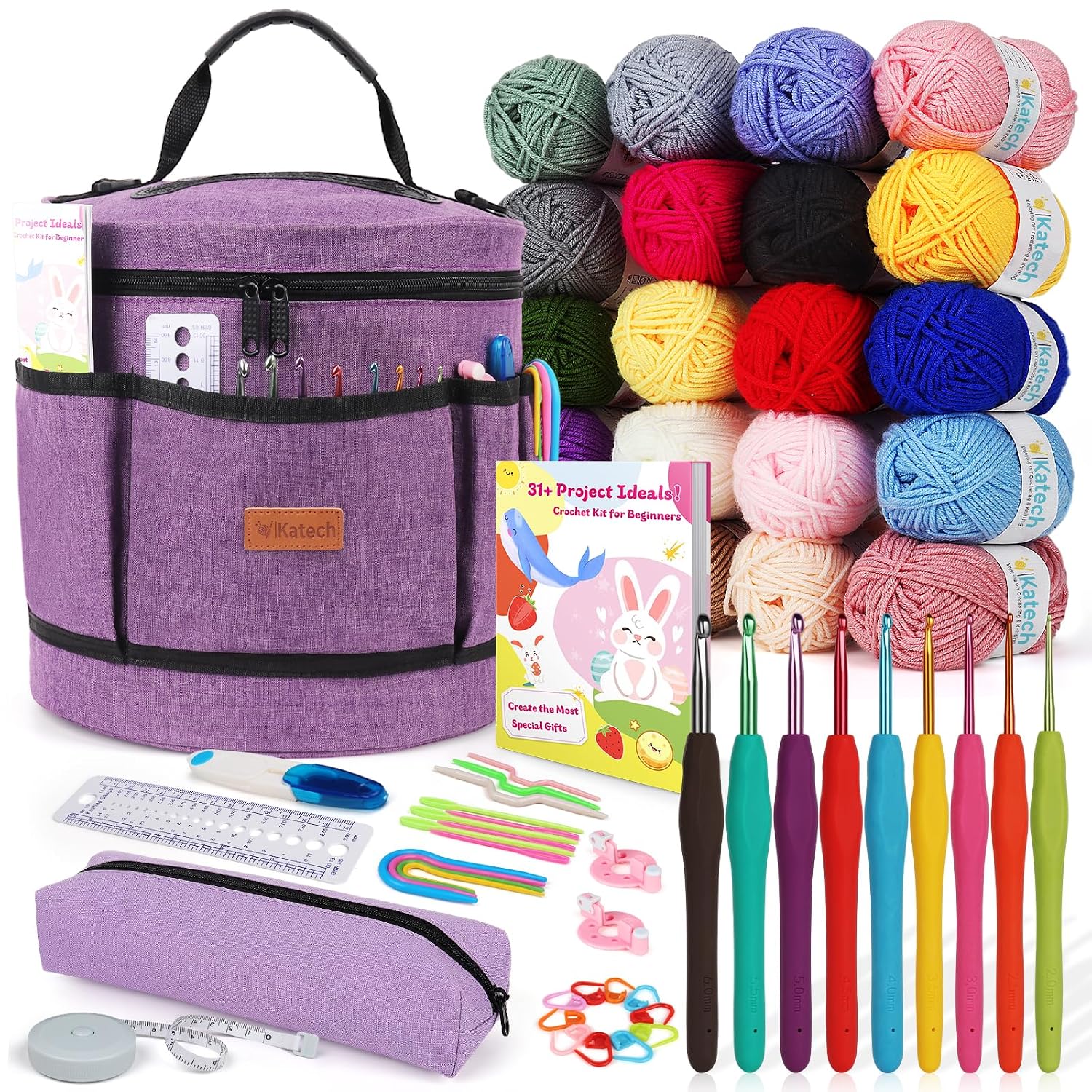 Katech Crochet Kit for Beginners, Adults, Kids Includ Everything You Needed | Crochet & Knitting Kits Includes Crochet Hooks,