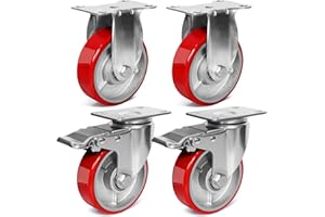 ZDNEY 4 Inch Heavy Duty Casters, Swivel Caster Wheels, Polyurethane on Steel Wheel- Casters Set of 4 with 2000 lb Capacity, Caster Wheels for Furniture Workbench Cart (2 Brake & 2 Rigid)