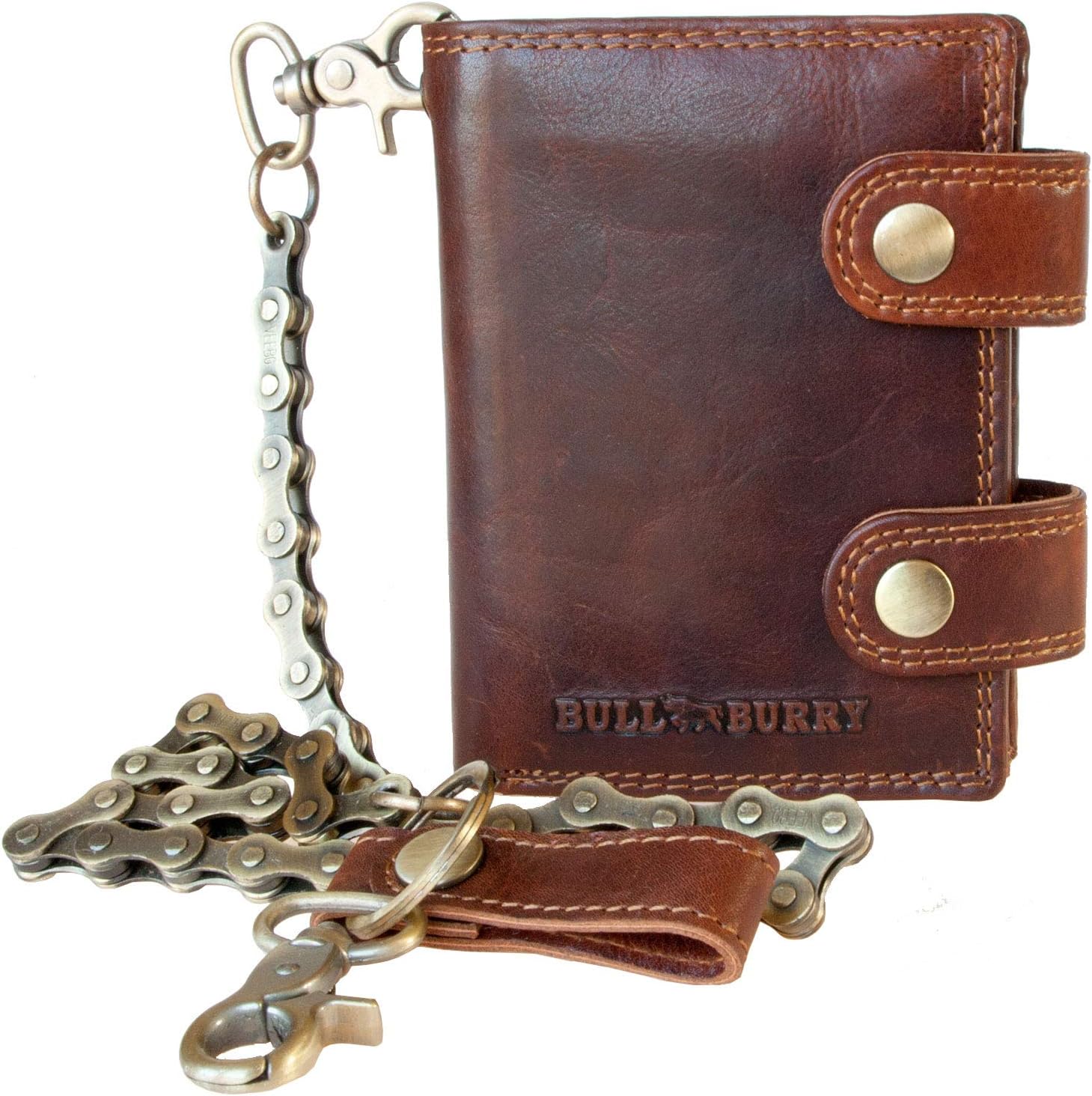 Glazed Genuine Leather Biker's Wallet with RFID (Data Protection), Two Buckles and a Metal Chain