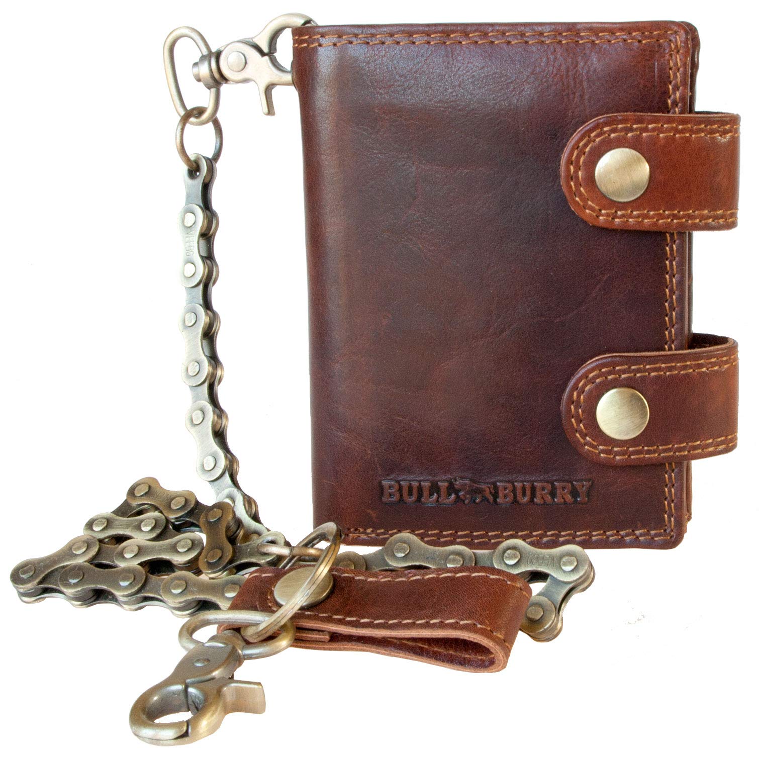 Glazed Genuine Leather Biker's Wallet with RFID (Data Protection), Two Buckles and a Metal Chain