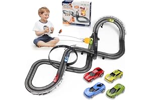 TOOLION Slot Car Race Track Set, Battery or Electric Race Car Toys for 3 4 5 6+ Year Old Boys Gifts, 4pcs Slot Cars & 23 FT Dual Racing Game Lap Overpass Track, Gifts Toys for Boys Kids Age 6 7 8-12