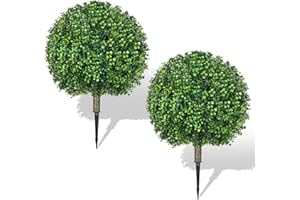 Hecaty 25.6" Artificial Boxwood Topiary Ball Trees: 2 Pack Fake Shrubs with Spike – UV Resistant & Fade Resistant Faux Bushes, Evergreen Artificial Plants for Outdoor Indoor Front Porch Garden