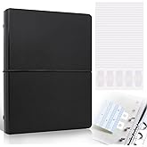 Dajino Refillable A5 Binder 6 Ring Cover for Planner Journal Budget Notebook Making with 300 PCS Binder Sheet Converter Sticker, Loose Leaf Cover with 20mm Inner Diameter Ring (Smooth-black)