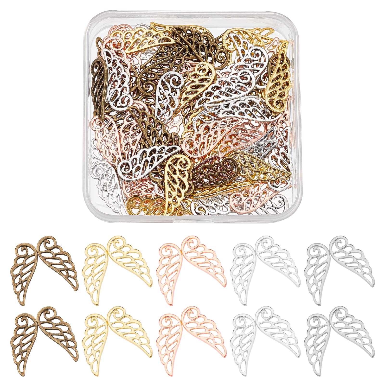 SUPERFINDINGS 100Pcs 5 Colors Tibetan Style Alloy Wings Charms Angel Wings Jewelry Charms Feather Dangle Pendants for DIY Necklace Bracelet Jewelry Making โ image 1