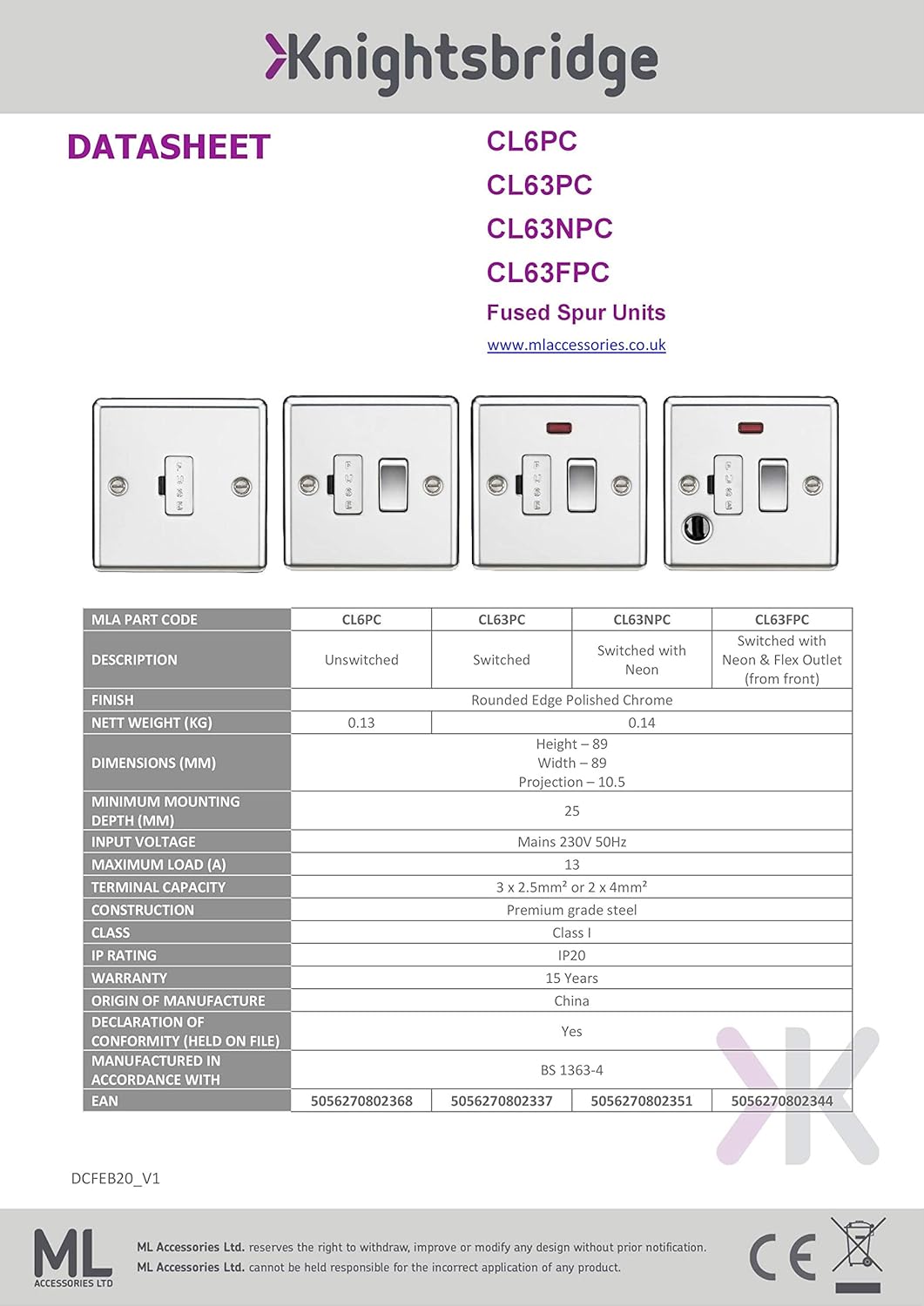 Knightsbridge CL63FPC 13A Switched Fused Spur Unit with Neon & Flex Outlet - Rounded Edge Polished Chrome - Image 3