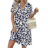 Zeagoo Summer Dresses for Women Short Sleeve Shift Dress V Neck Casual Mini Beach Vacation Boho Sundress with Pockets
