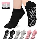 Muezna 6 Pairs Pilates Grip Socks for Women, Non Slip Yoga Socks with Grips, Grippy Socks for Barre, and Hospital