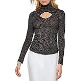 DKNY Womens Cutout Ribbed Metallic Top