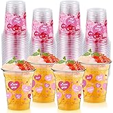 FoldTier 50 Pcs Valentine's Day Heart Plastic Cups Bulk 12 oz Valentines Conversation Clear Disposable Cup Love Heart for Juice Coffee Drink Wedding Birthday Party Supplies