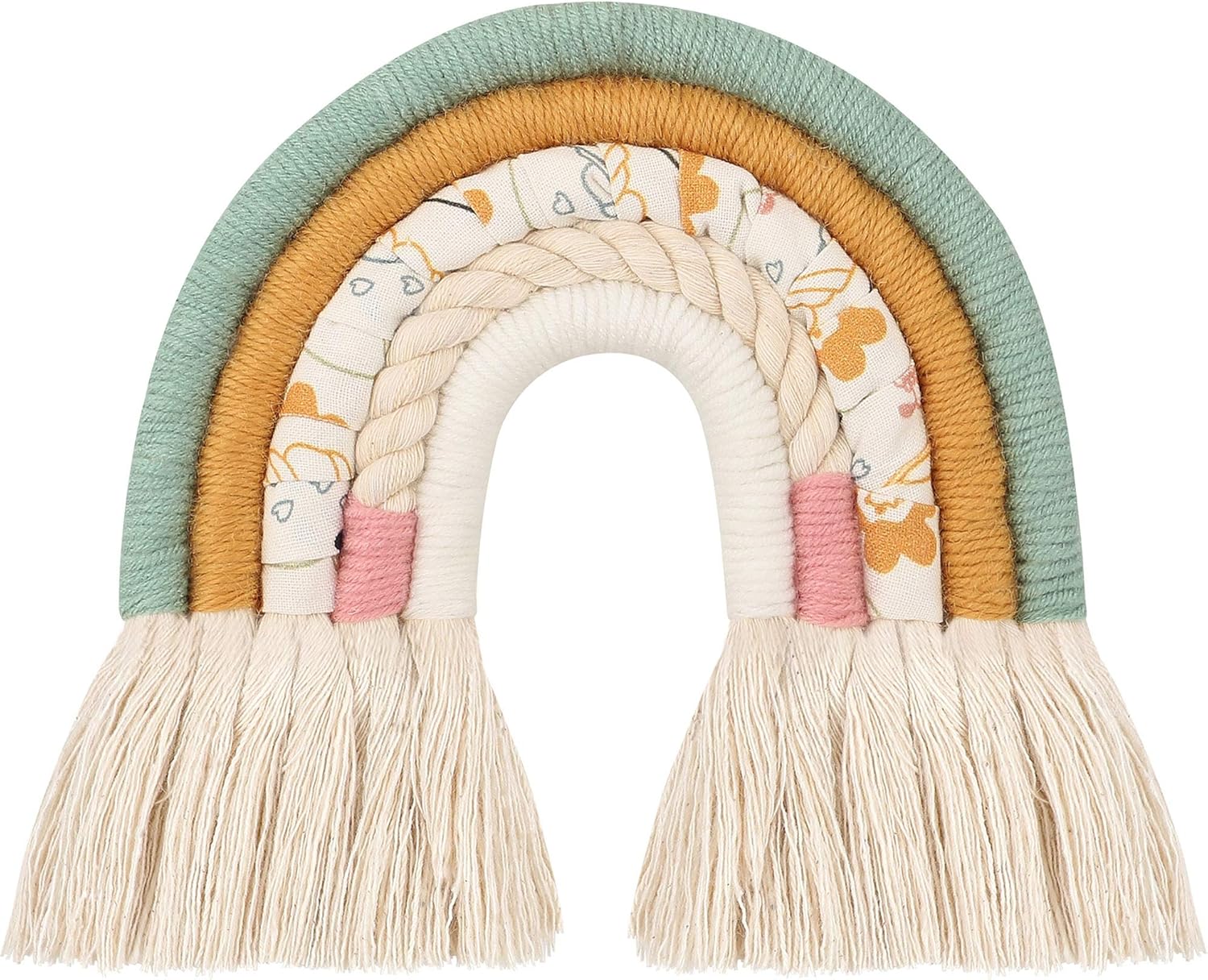 Peggy ZJ Rainbow Wall Hanging, Nordic Woven Rainbow Wall Hanging, Boho Decor Macrame Rainbow Wall Hanging for Baby Girls Kids Nursery Rooms,Modern Home Hanging,Green Pattern Cloth（8.2x8.2 inches