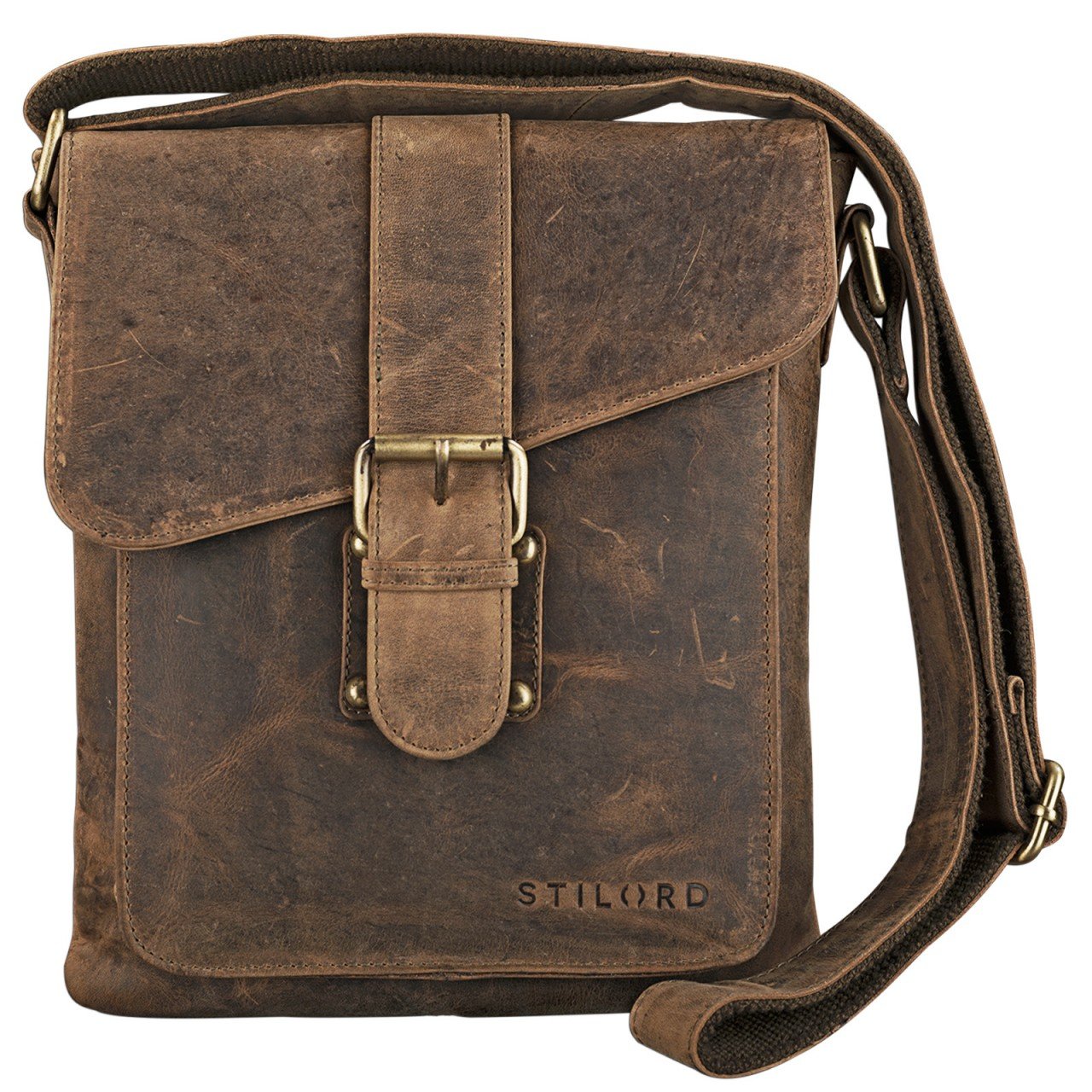 STILORD "Mattia" Small Leather Shoulder Bag for Men – Vintage Messenger Bag for iPads 9.7" & Tablets 10.1" – Genuine Leather Crossbody Bag Colour:Middle Brown