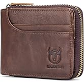 BULLCAPTAIN Mens Leather Zipper Wallet RFID Blocking Bifold Secure Vintage Zip Around Multi Credit Card Holders