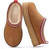 KIDMI Genuine Suede Platform Slippers for Women Fuzzy Winter Warm Shoes Indoor Outdoor