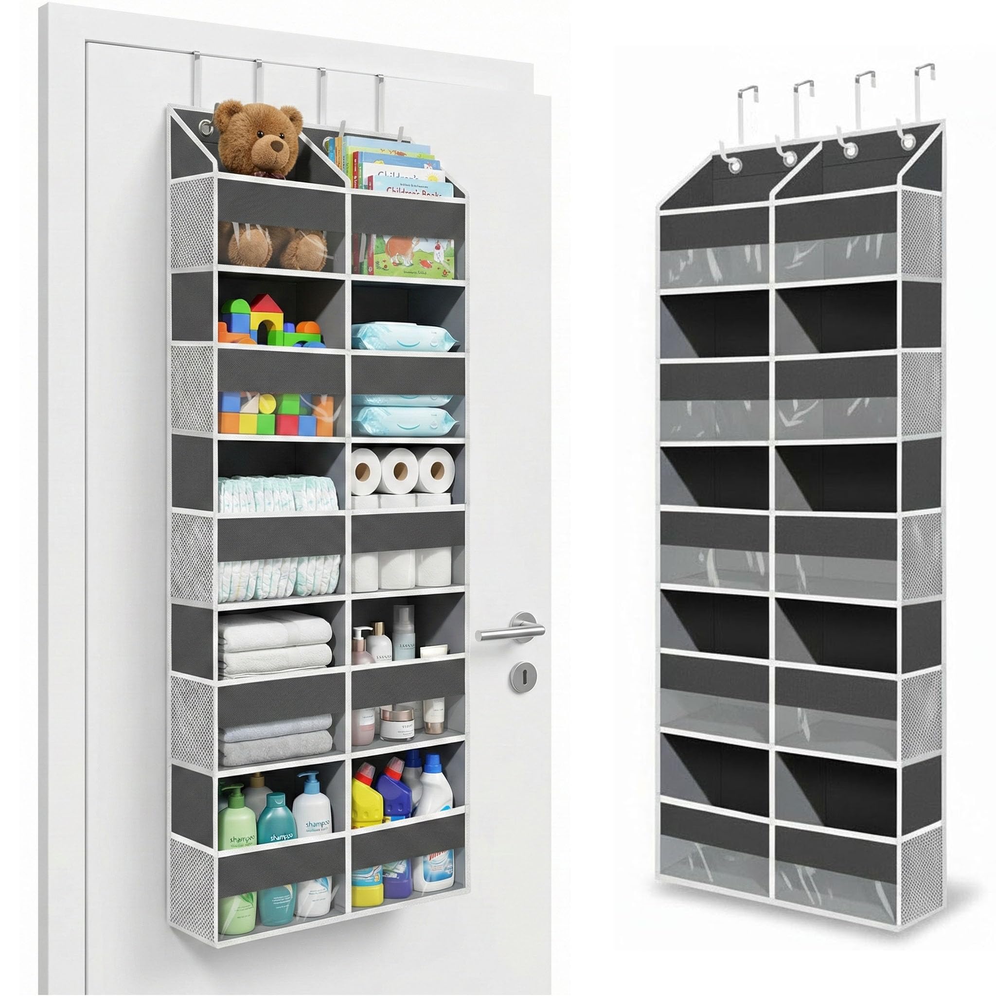 Camkey 10-Pocket Over the Door Organizer with Heavy-Duty 600D Oxford Fabric, Upgraded Hooks with Silicone Protectors for Dorm, Closet Storage, Bedroom, Bathroom
