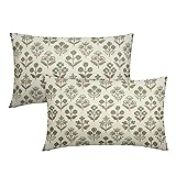 Brown Green Floral Pillow Covers 12x20 Inch Set of