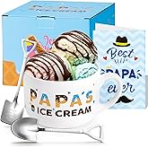 R HORSE Ice Cream Bowl Gift Set Papa Ice Cream Bowl Engraved Shovel Spoon Set with Best Papa Ever Card Gifts for Dad Papa Cereal Fruit Tableware Kit Father’s Day Birthday Christmas Gift