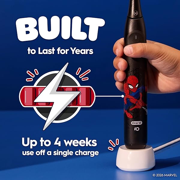 ORAL-B IO KIDS LIMITED RECHARGEABLE ELECTRIC POWERED TOOTHBRUSH, SPIDERMAN WITH 1 GENTLE CARE BRUSH HEAD – AUTOMATIC PRESSURE SENSOR TO PROTECT GUMS – 3 CLEANING SETTINGS – 2 MIN MUSIC TIMER
