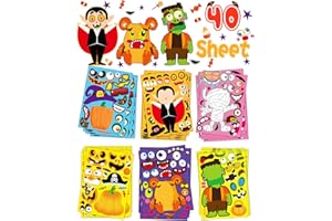 Yetonamr 40 Sheets Halloween Stickers Party Favors for Kids, Halloween Crafts Make Your Own Stickers for Halloween Goodie Bag Stuffers, Halloween Gifts Classroom Prizes Games Activities for Kids