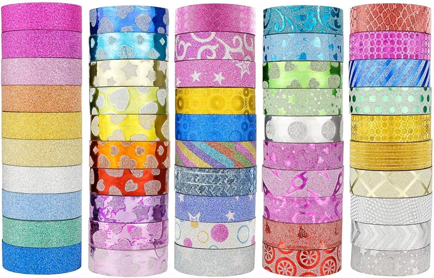 JANYUN 50 Rolls Glitter Washi Masking Tape Set,Great for DIY Decor Scrapbooking Sticker Masking Paper Decoration Tape Adhesive School Supplies(Random Pattern)