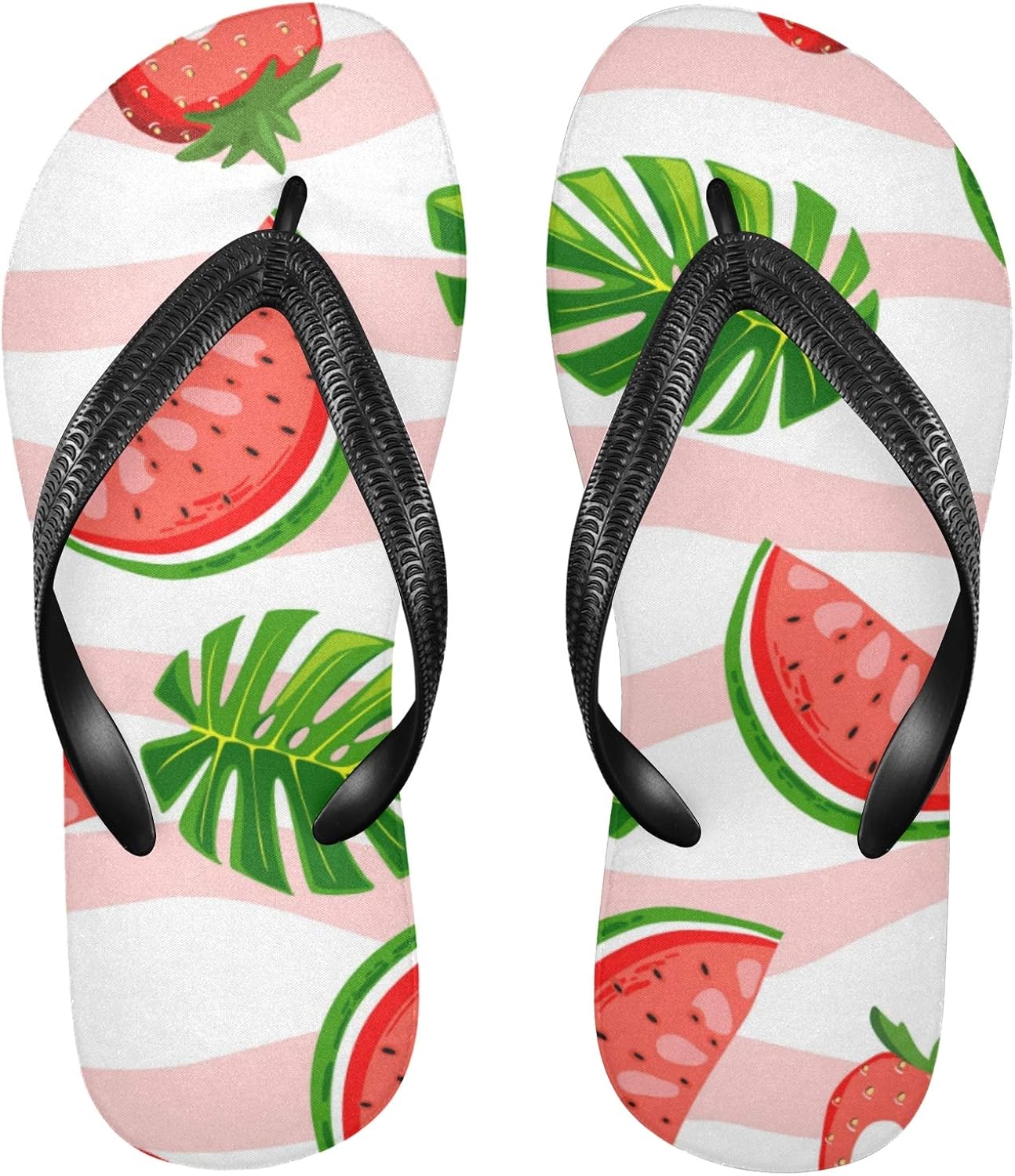 Watermelon Palm Leaf Sandals for Women Flip Flops Summer Rubber Sole, NonSlip