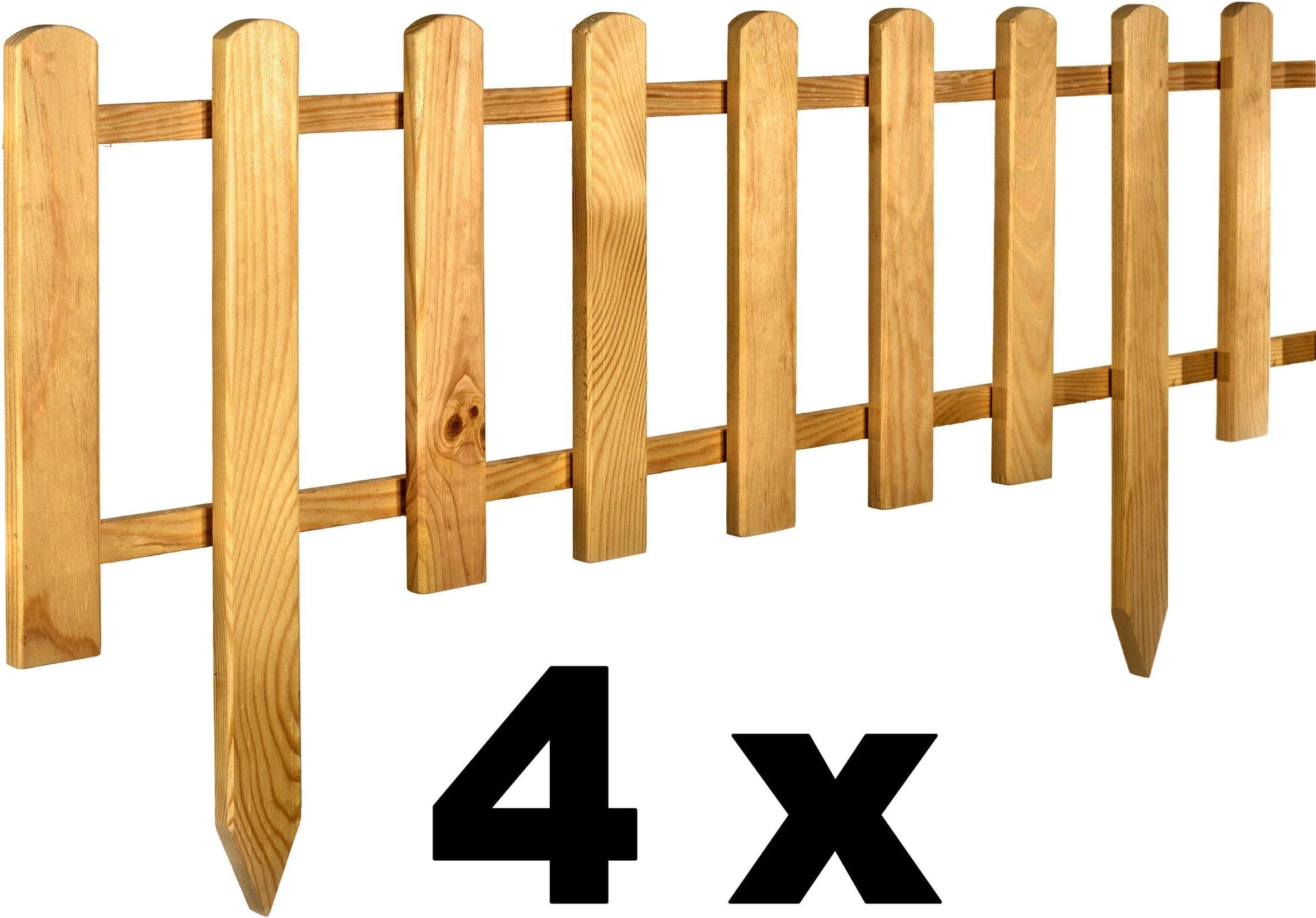 Floranica® Pack of 4 x Wooden Panel Picket Border Fence as a garden, front yard fence - weather-resistant treatment, Color:natural, Size:30 cm height. 4x105 cm long