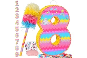 PARDECOR Number 8 Pinata for Birthday Party Decorations, Unicorn Mermaid Theme Pink Piñata Games Toy (8th)
