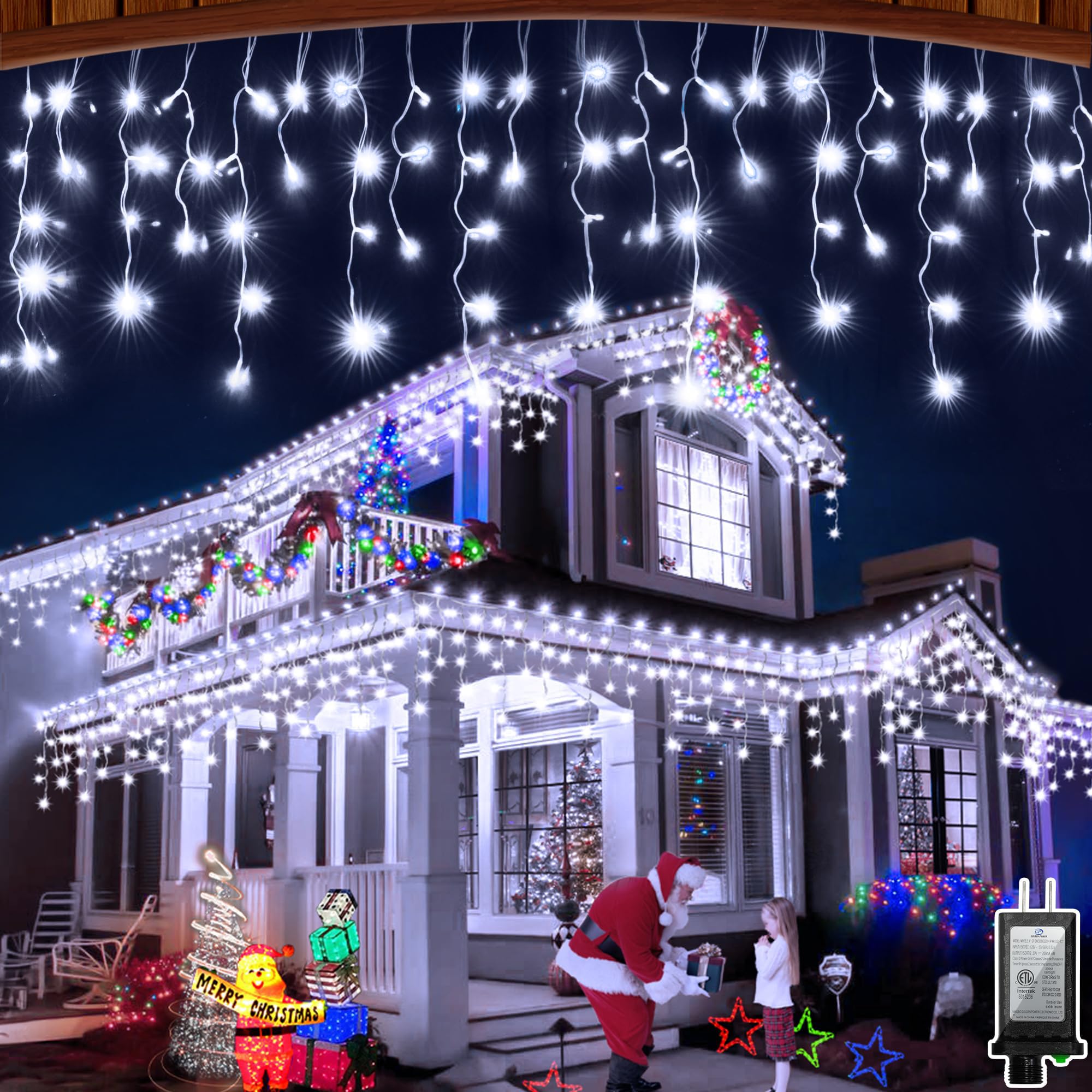 Photo 1 of 50FT 504 LED Outdoor Christmas Lights - 112 Ice Drops, 12 Pro Modes with Timer Memory & Brightness, Waterproof Hanging Ice String Light for Holiday Wedding Garden Fence House Decor (Cool White)