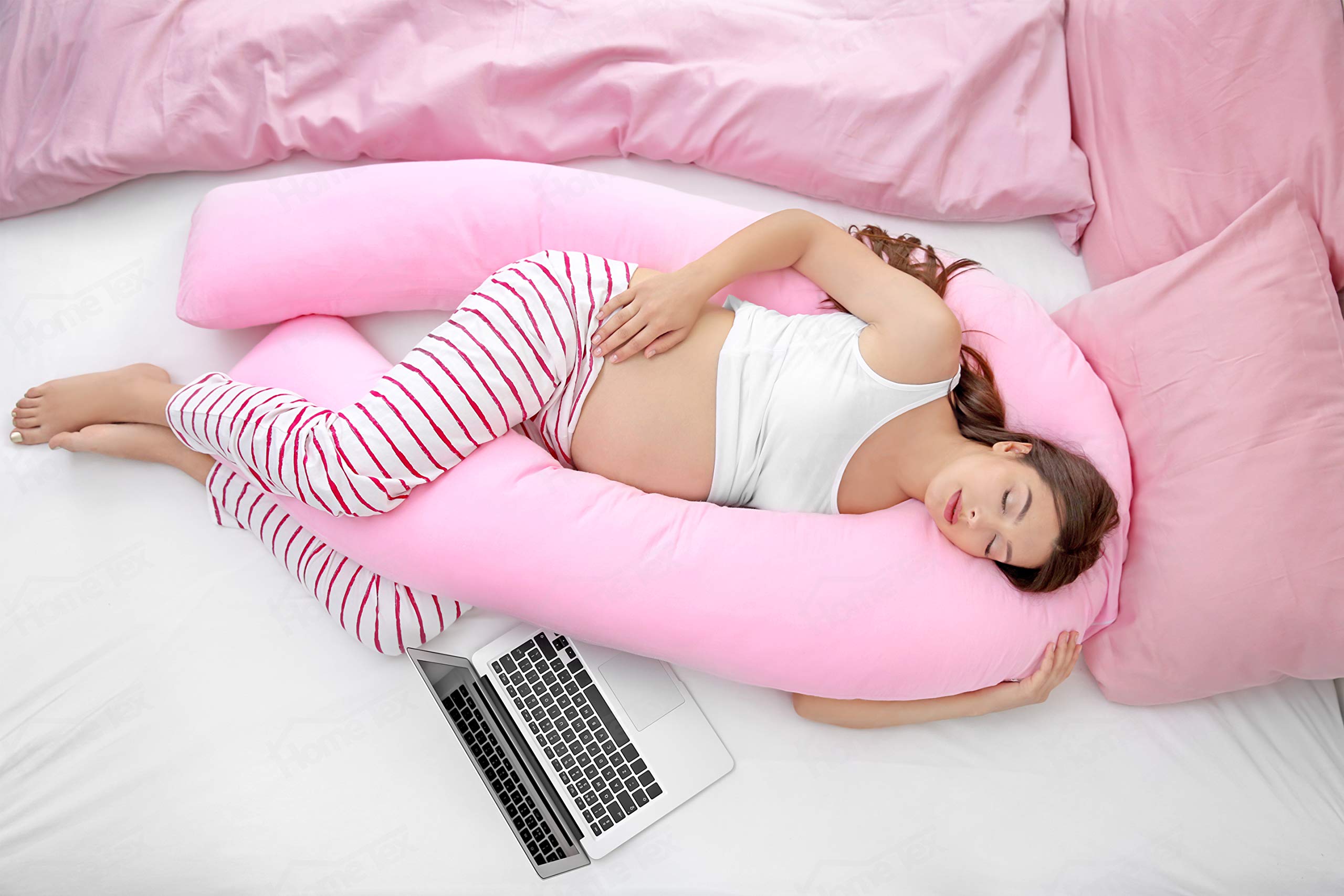 Hometex 9ft U Shaped Comfort Pregnancy Support Pillow with free Case (Pink Cover)
