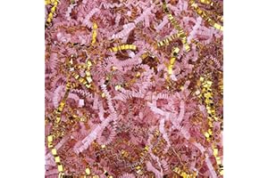 TANMWZK Crinkle Cut Paper Shred Filler 8 oz (1/2 lb) Gift Wrapping & Gift Basket Filler for Christmas, Halloween & Wedding Decorations,Easter Basket Grass Filler ,Crafting Activities (Soft Pink and Gold)