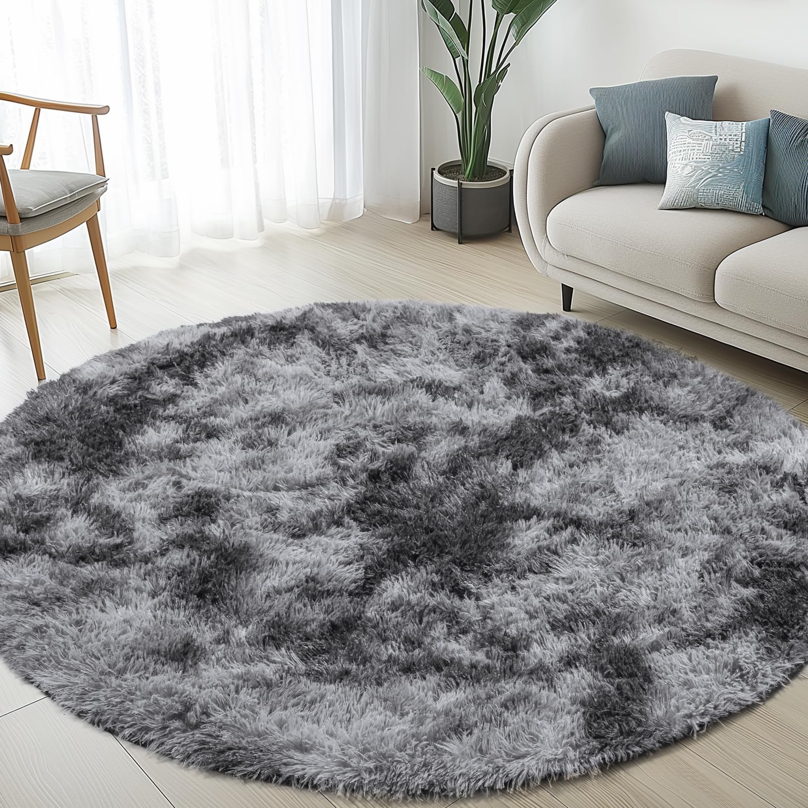 Sour Lemon Rugs Living Room 120x120cm, Grey Runner rug for Bedroom, Washable Anti Slip Fluffy Rug Shaggy Soft Modern Floor Carpets Mat Beside Rugs for Kids Hallway Living Room