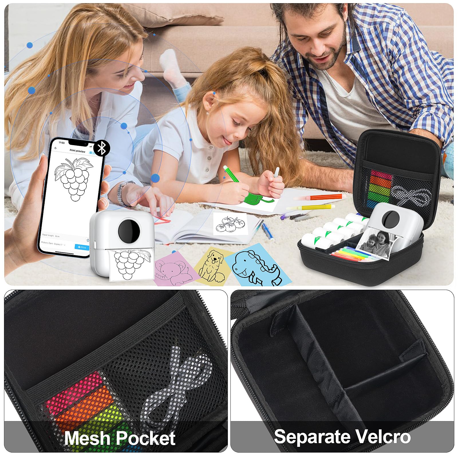 HuiJuKeJi Mini Sticker Printer Case,High-Capacity Hard Protective Box for X5/Phomemo M02/T02 Printer,Portable Carrying Case Suitable for Thermal Inkless Photo Printer,Instant Camera,Label Marker