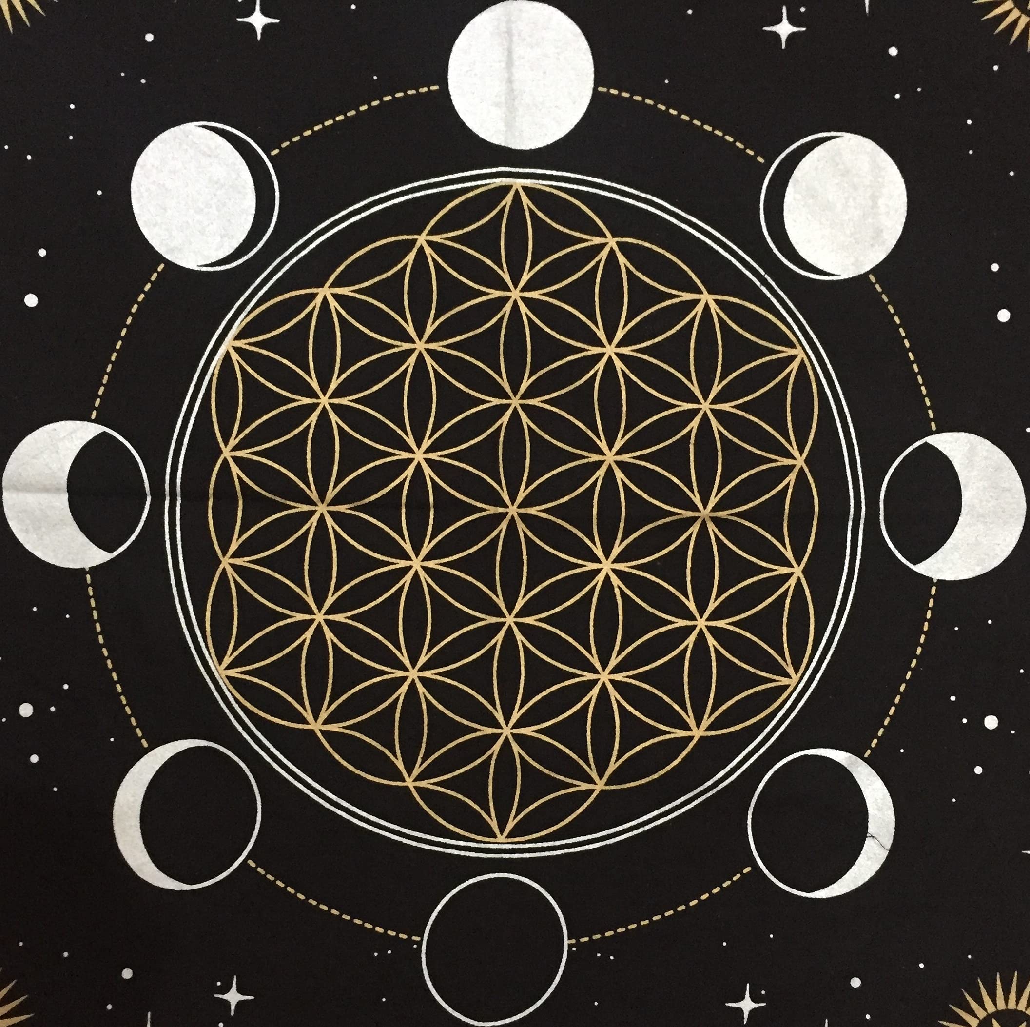 Indian Consigners Premium Altar Cloth - Phases of Moon, Sun, Star & Universe Wicca Square Spiritual 36x36 Sacred Cloth