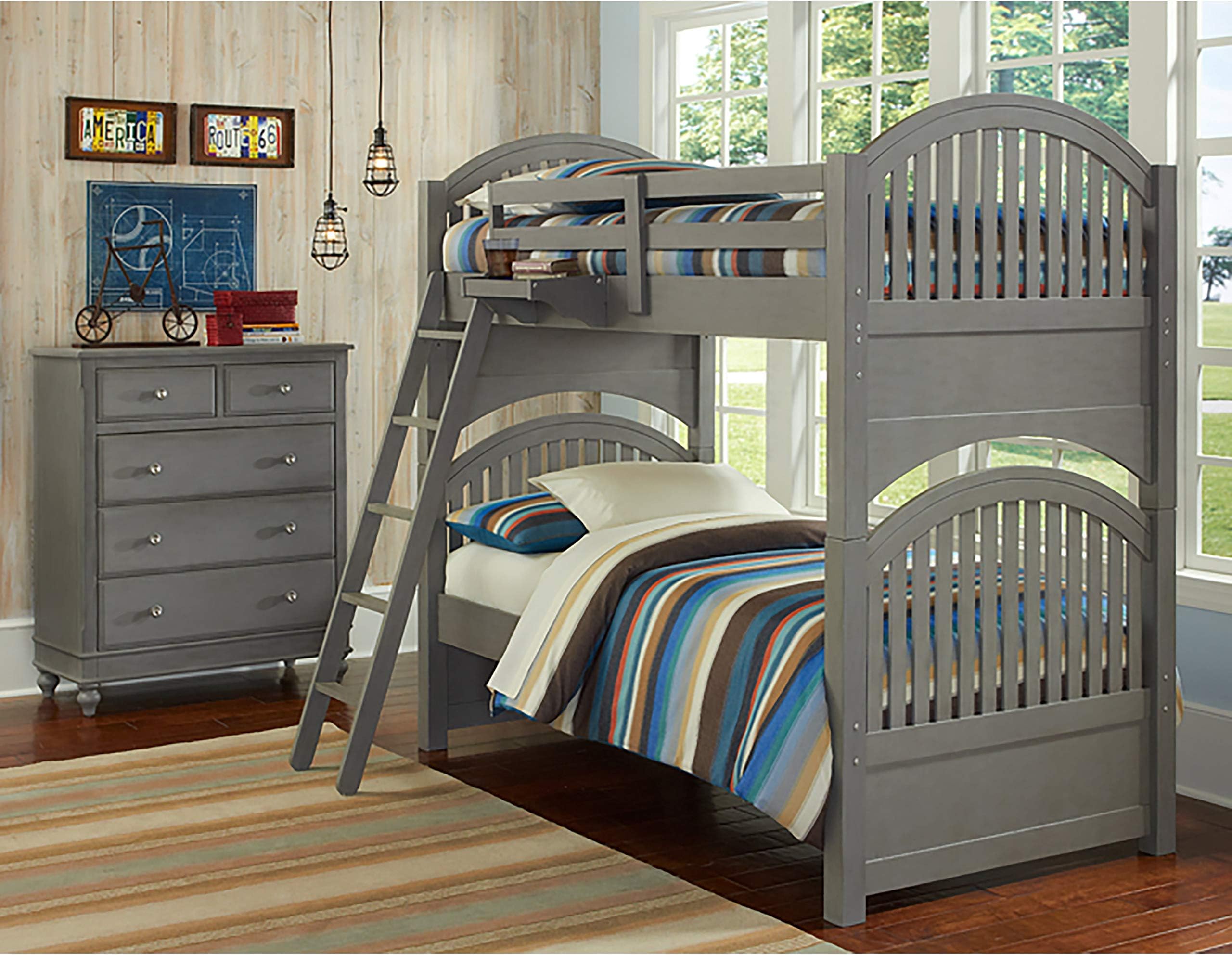 NE Kids Lake House Adrian Twin Over Twin Bunk Bed in Stone