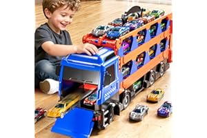 GYYCKTD Cars Truck Set Transport Toy for Kids, Race Track Set with 12 Die-Cast Cars, Trucks Playset, 2-Tier Launching Tracks, Carrier Toy for Boys Girls Birthday Gifts for Boys Ages 1-3 2-4 3-5 4-7