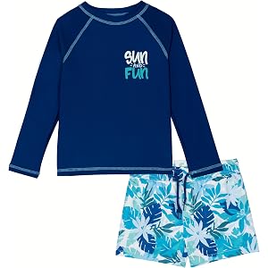 Dreamwave Boys' 2-Piece Swimwear Rash Guard and Swim Trunks Set | Long Sleeve Rash Guard, Mesh-Lined Swim Trunks, Functional