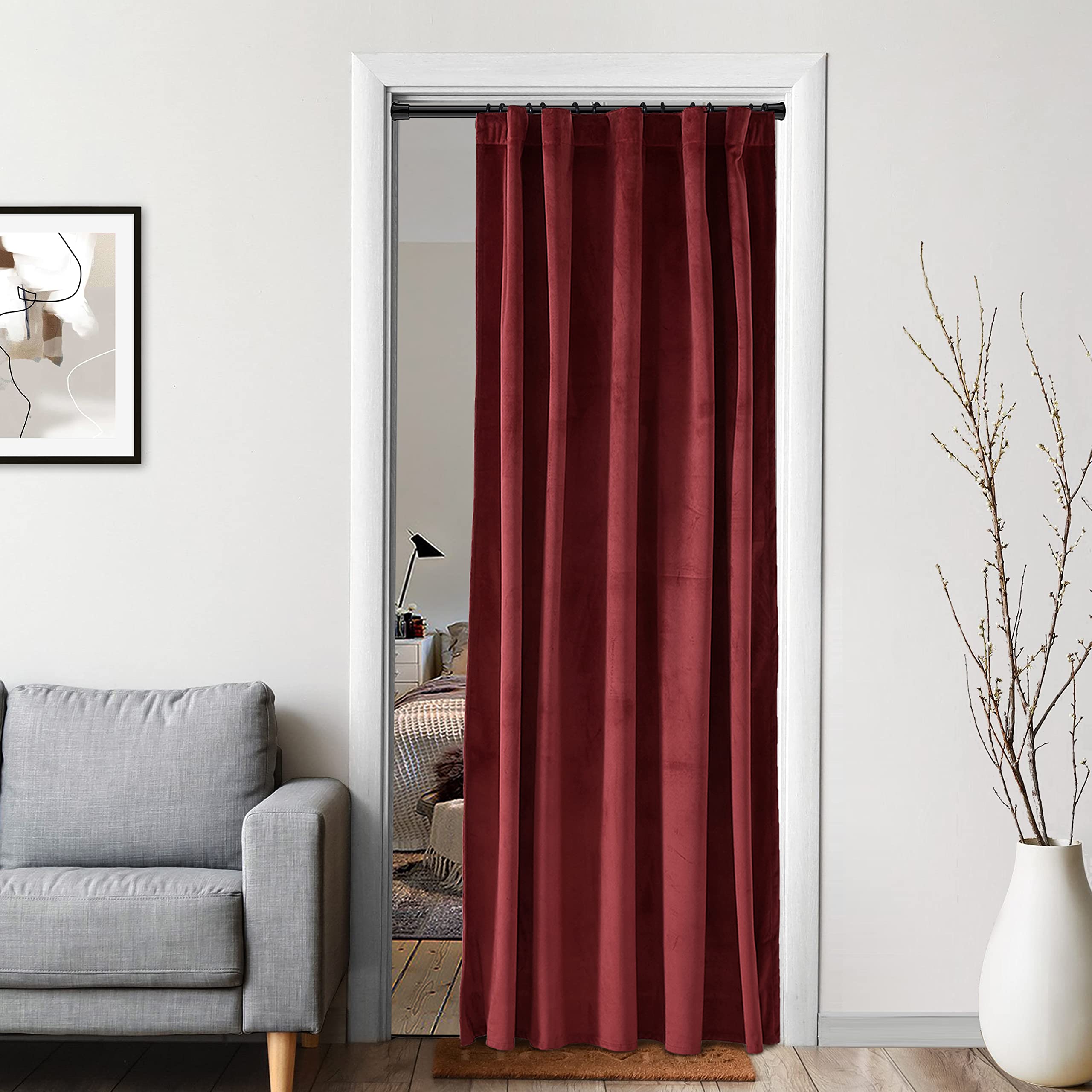 Burgundy Curtains for Bedroom,Blackout Velvet Victorian Room Darkening Insulating Thermal Drapes for Living Room,Back Tab Rod Pocket Single Curtain Panel,52 in Wide by 80 inch Long,Dark Wine Red