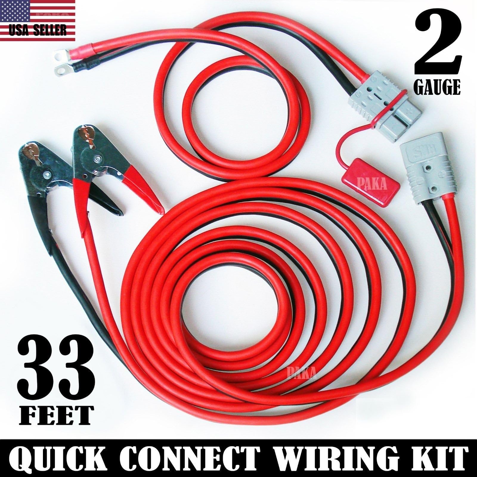 MADE IN USA. 2 GAUGE 33 FT UNIVERSAL QUICK CONNECT WIRING KIT, TRAILER MOUNTED WINCH