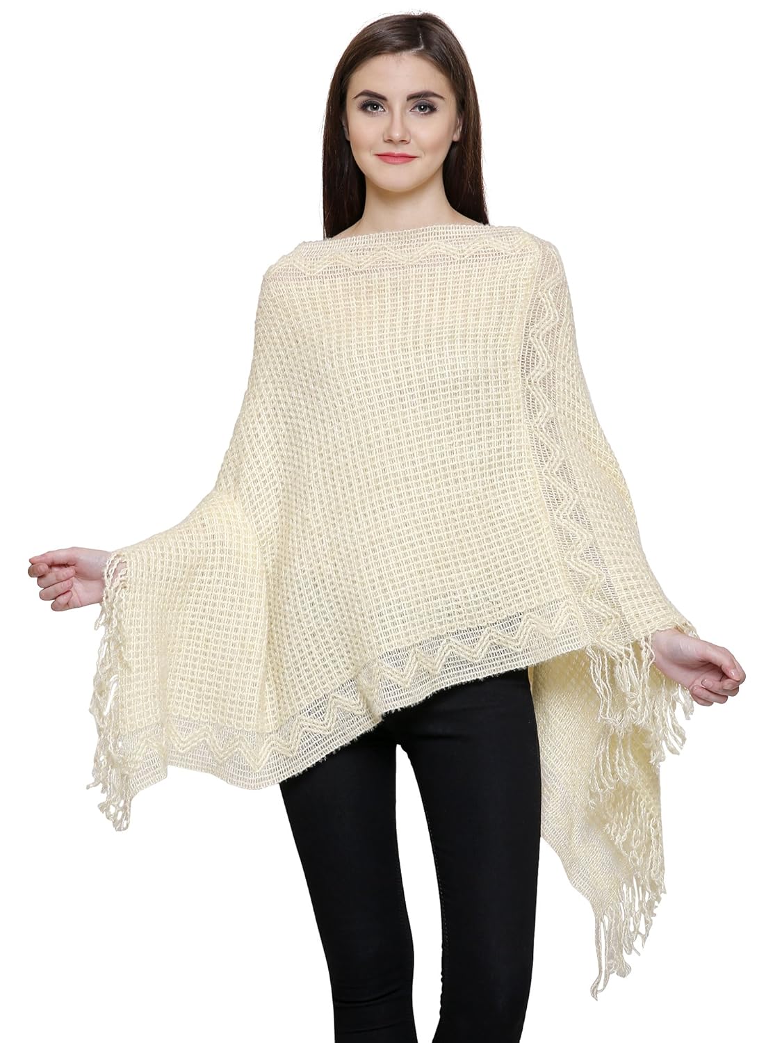 matelco women's woolen long knitted poncho (free size)