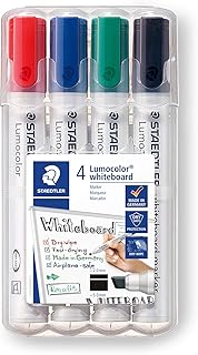 Staedtler Lumocolor 351 B WP4 Whiteboard-Marker (Keilspitze ca. 2 oder 5 mm Linienbreite, Set mit 4 Farben, hohe Qualität, trocken und rückstandsfrei abwischbar von Whiteboards)