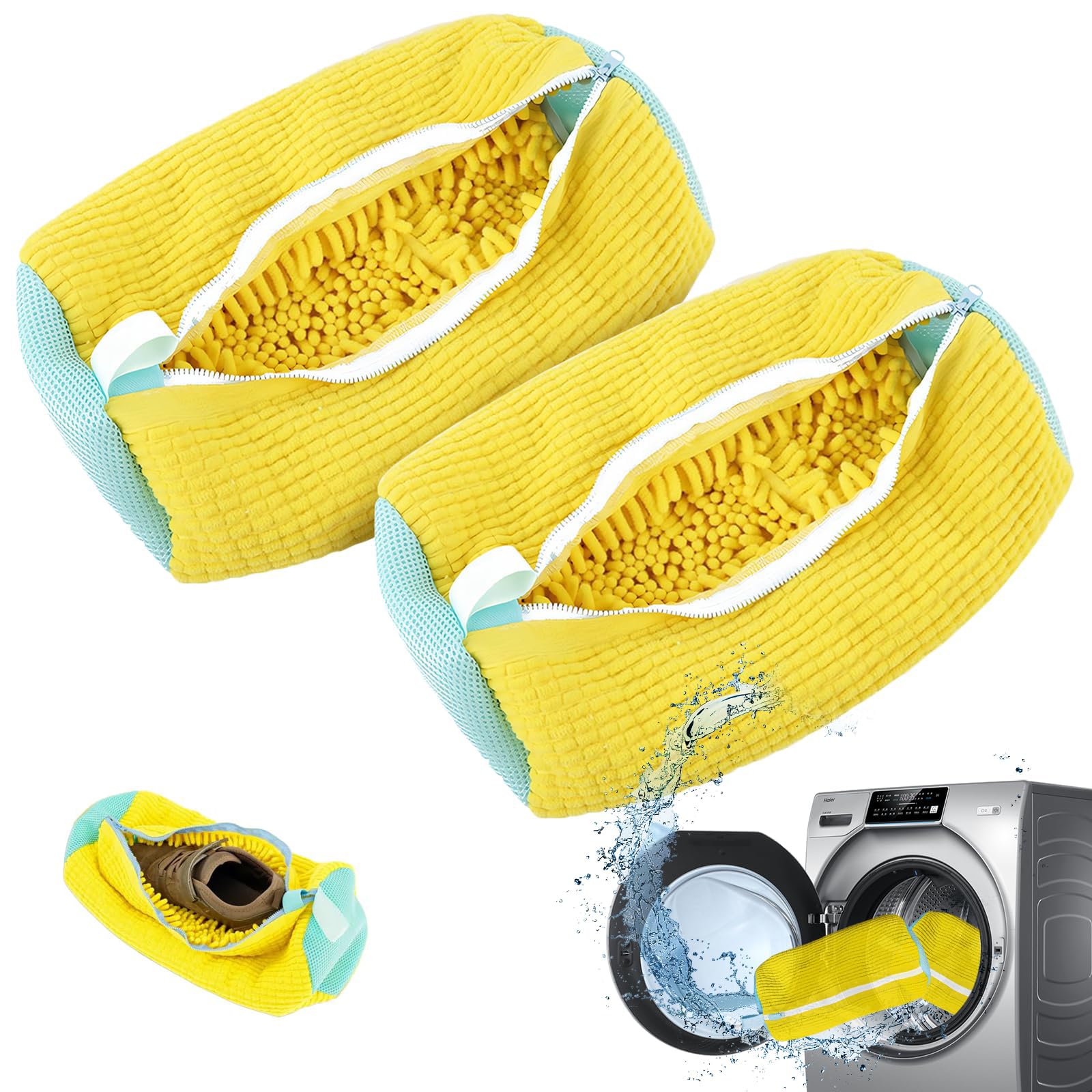 suzmei Shoe washing machine bag neaker Cleaning shoe dryer Laundry shoe bag ，Reusable,Shoe washing bag for washing machine and dryer (Yellow 2PCS)