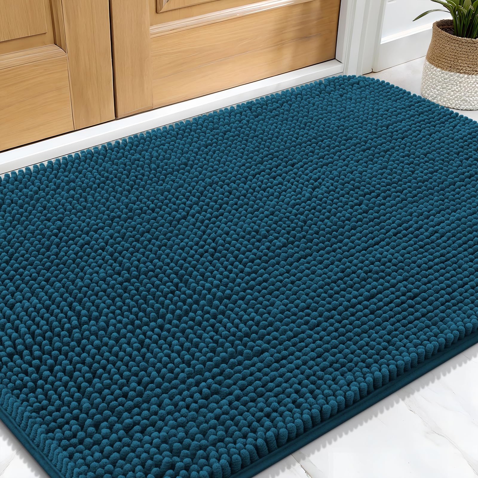 Photo 1 of OLANLY Dog Door Mat for Muddy Paws 30x20, Absorbs Moisture and Dirt, Absorbent Non-Slip Washable Doormat, Quick Dry Chenille Mud Mat, Entry Indoor Entryway Carpet for Inside Floor, Atlantic Blue