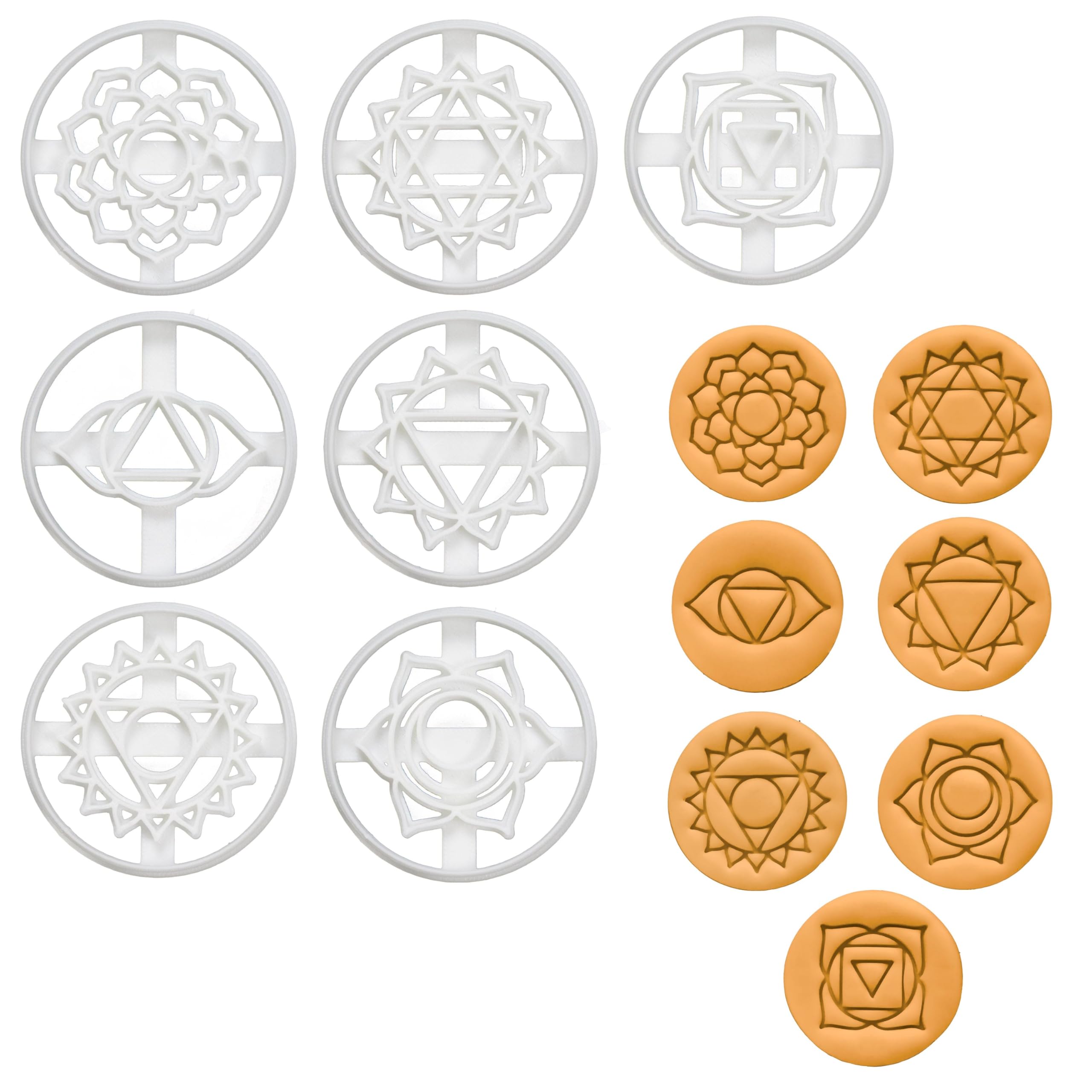 BAKERLOGY Set of 7 Yoga Chakras Cookie Cutters - Detailed Biscuit Cutter Design for Baking and Crafts, Ideal on Fondant, Dough, Clay