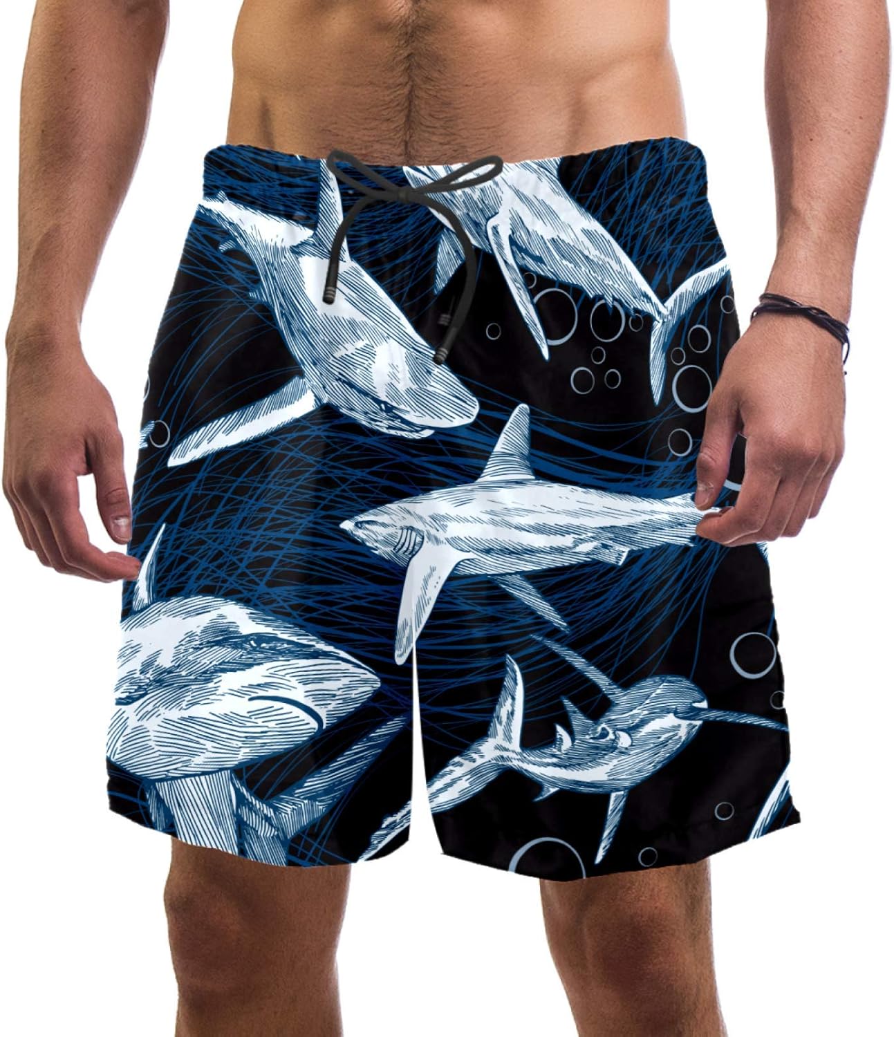 Tearful Shark Pattern Swim Trunks Elastic Swimsuit Board Shorts for Men