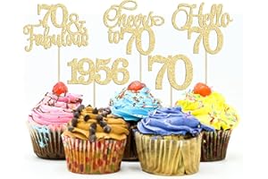 Gyufise 30Pcs 70th Birthday Cupcake Toppers 70 Fabulous Cupcake Picks Cheers to 70 1956 Cake Decorations for Happy 70th Birthday Wedding Anniversary Party Decoration Supplies Gold
