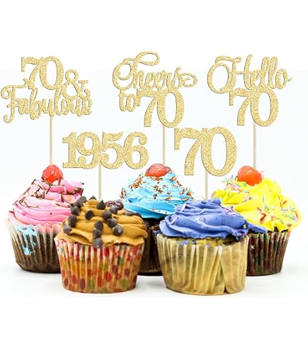 Glitzer Cupcake-Topper 70. Geburtstag – 30 Stück – Vintage 1953 Design – „Cheers To 70“ – Party-Deko